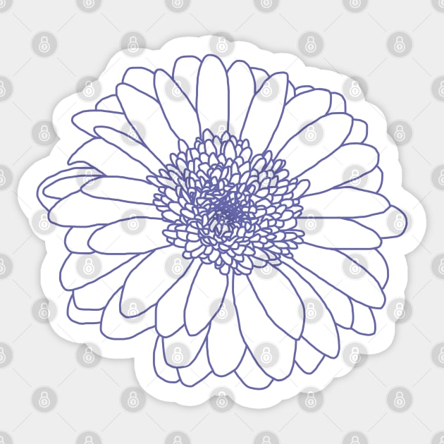 Very Peri Periwinkle Blue and White Flower Line Drawing Sticker by ellenhenryart